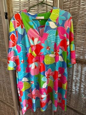 Jude Connally Bold Floral Dress in Blue, Green, Pink